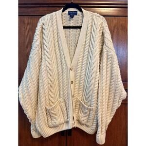 Vintage Paul James Oversized Cableknit Wool Cardigan – Ivory/Natural – Men's XL